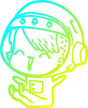 Bir insan tarafından çizilmiş mutlu bir uzay kızının soğuk çizgi çizimi.