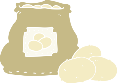 Bir insan tarafından çizilmiş düz renkli bir patates torbası.