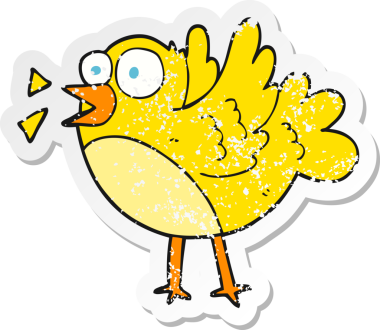 Bir insan tarafından çizilmiş karikatür kuşunun gerilmiş çıkartması.