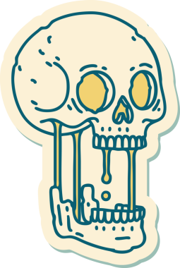 Bir insan tarafından çizilmiş bir kafatasının geleneksel stiliyle dövme çıkartması.