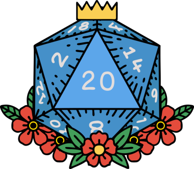 Retro Dövme Biçimi Doğal 20 D20 zar bir insan tarafından çizilmiş çiçek elementleriyle