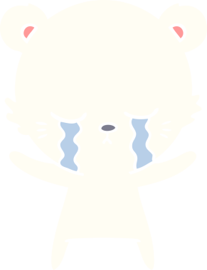 Ağlayan düz renkli çizgi film kutup ayısı bir insan tarafından çizilmiş.