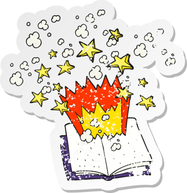 Bir insanın çizdiği büyü kitabının gerilimli retro yapıştırması.