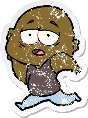 Bir insan tarafından çizilmiş yorgun ve kel bir adamın sıkıntılı çıkartması.