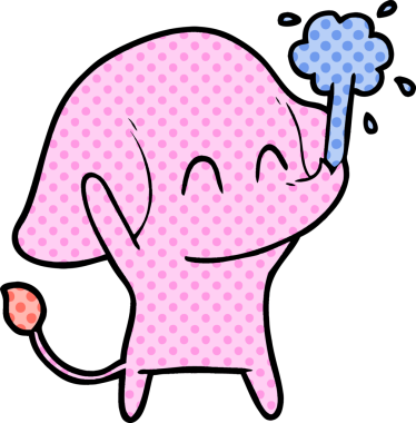 Bir insan tarafından çizilmiş su püskürten sevimli bir fil.