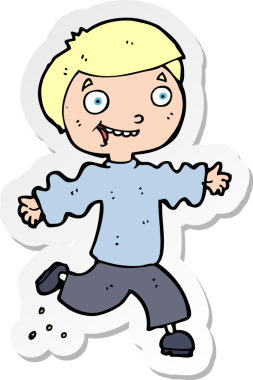 Bir insan tarafından çizilmiş heyecanlı bir çocuğun çıkartması.