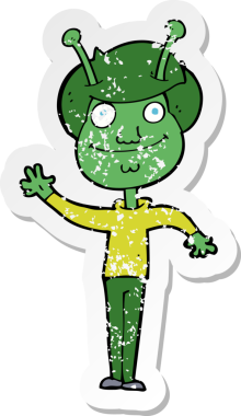 Bir insan tarafından çizilmiş uzaylı çizgi filminin gerilimli yapıştırması.