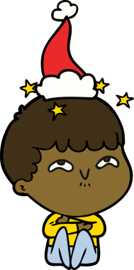 Bir insan tarafından çizilmiş Noel Baba şapkası giyen hayret verici bir çocuğun el çizimi.