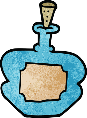 Bir insan tarafından çizilmiş karikatür parfüm şişesi.