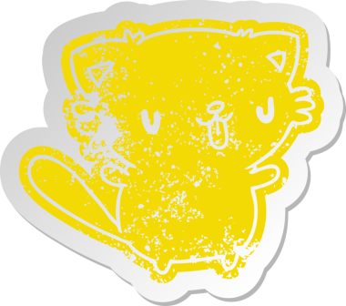 Bir insan tarafından çizilmiş sevimli kawaii kedisinin sıkıntılı eski çizgi film çıkartması.