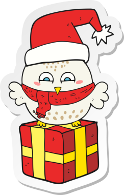 Bir insan tarafından çizilmiş şirin bir noel baykuşunun çıkartması.