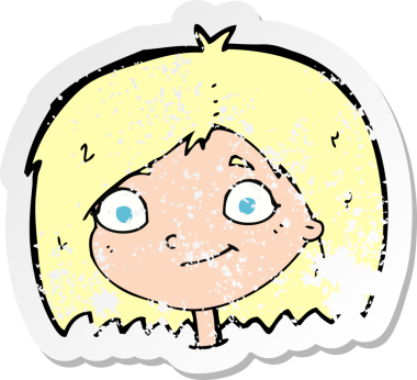 Bir insan tarafından çizilmiş mutlu kadın yüzü karikatürünün gerilimli retro yapıştırması