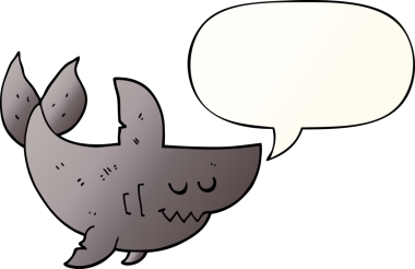 Bir insan tarafından çizilmiş, konuşma baloncuklu çizgi film köpekbalığı.