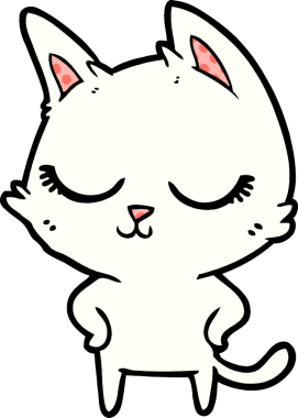 Bir insan tarafından çizilmiş sakin çizgi film kedisi.