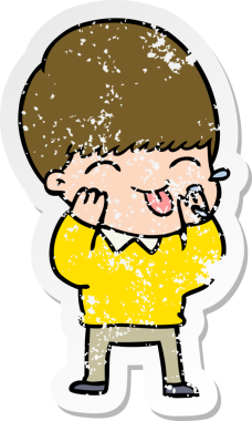 Bir insan tarafından çizilmiş ahududu üfleyen bir çizgi film çocuğunun sıkıntılı çıkartması.