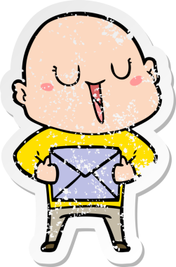 Bir insan tarafından çizilmiş paketli mutlu, kel bir adamın sıkıntılı çıkartması.