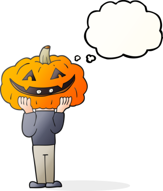 Bir insan tarafından çizilmiş balkabağı kafalı cadılar bayramı kostümü.