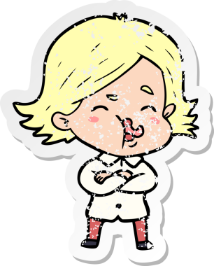 Bir insan tarafından çizilmiş karikatür kızının sıkıntılı çıkartması.