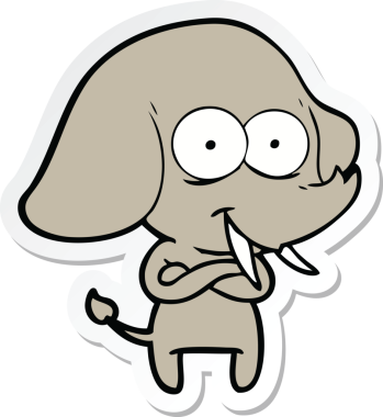 Bir insan tarafından çizilmiş mutlu bir filin çıkartması.