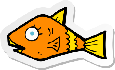 Bir insan tarafından çizilmiş karikatür balığının çıkartması.