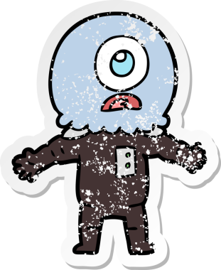 Bir insan tarafından çizilmiş sıkıntılı bir Tepegöz uzaylı uzay adamı çıkartması.