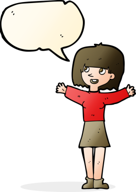 Bir insan tarafından çizilmiş konuşma balonu olan heyecanlı bir karikatür.