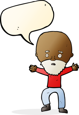 Bir insan tarafından çizilmiş konuşma baloncuğuyla panikleyen yaşlı bir adam.