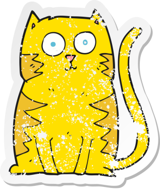 Bir insan tarafından çizilmiş bir karikatür kedinin gerilmiş çıkartması.