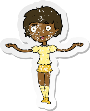 Bir insan tarafından çekilen kollarını açan karikatürist bir kadının gerilmiş çıkartması.