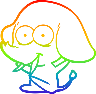 Gökkuşağı gradyanı çizimi bir insan tarafından çizilmiş mutlu bir filin çizimi