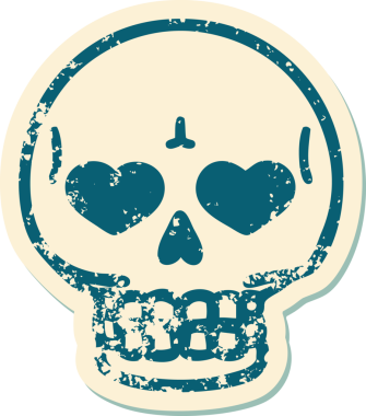 Bir insan tarafından çizilmiş bir kafatasının sembolik dövmeli görüntüsü.