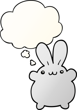 Düşünce baloncuklu çizgi film tavşanı bir insan tarafından çizilmiş.