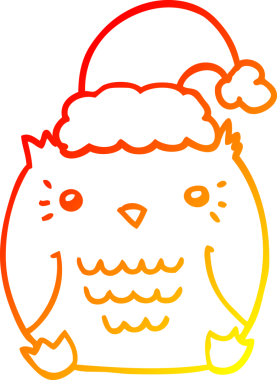 Bir insan tarafından çizilmiş Noel şapkası giyen sevimli bir baykuşun sıcak çizgi çizimi