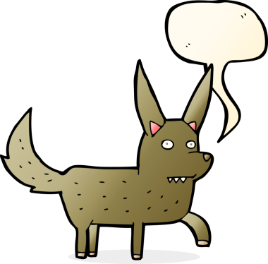 bir insan tarafından çizilmiş konuşma balonlu vahşi bir köpek.