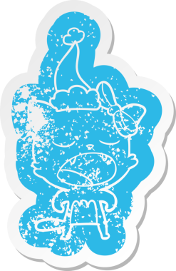 Bir insan tarafından çizilmiş Noel Baba şapkası takan kedi miyavlıyor.