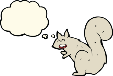 Bir insan tarafından çizilmiş düşünce baloncuklu bir sincap.