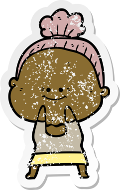 Bir insan tarafından çizilmiş mutlu, yaşlı bir kadının sıkıntılı çıkartması.