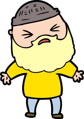 Bir insan tarafından çizilmiş sakallı bir çizgi film adamı.