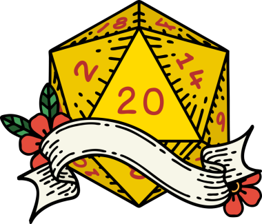 Retro Dövme Biçimi Doğal 20 D20 zar bir insan tarafından çizildi