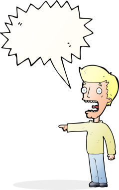 Bir insan tarafından çizilmiş, konuşma balonuyla dehşete düşmüş bir adam.