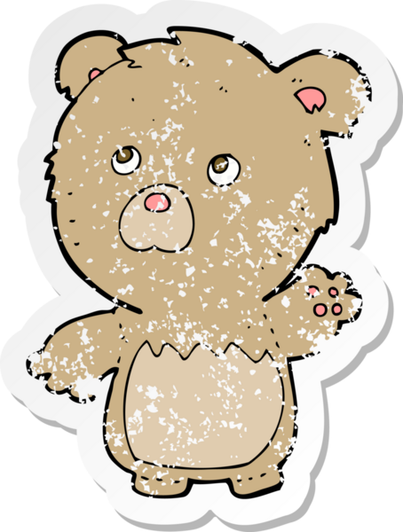 Bir insan tarafından çizilmiş oyuncak ayının gerilimli çıkartması.