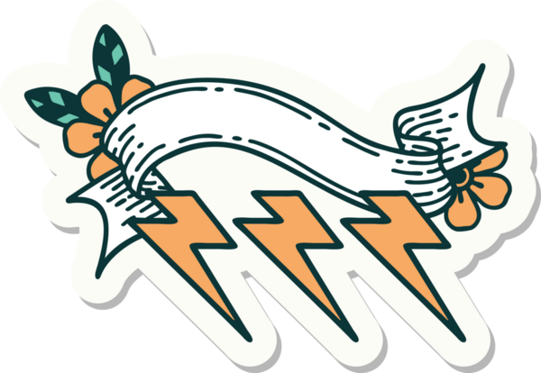 Bir insan tarafından çizilmiş yıldırımlı dövme stili etiketi