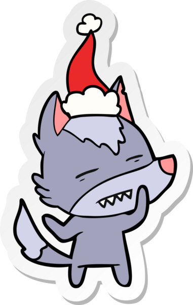 Bir insan tarafından çizilmiş Noel Baba şapkası giymiş kurt resmi.