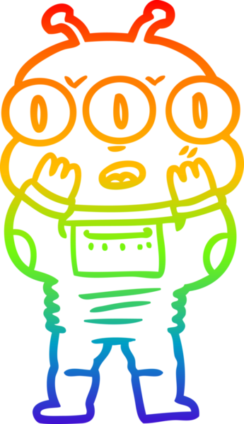 Gökkuşağı gradyanı bir insan tarafından çizilmiş üç gözlü bir uzaylının çizimi.