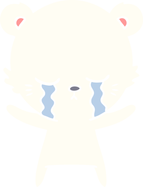 Ağlayan düz renkli çizgi film kutup ayısı bir insan tarafından çizilmiş.