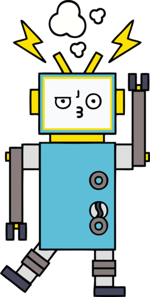 Bir insan tarafından çizilmiş sevimli bir robot karikatürü.