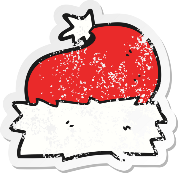 Bir insan tarafından çizilmiş bir karikatür Noel şapkasının gerilimli retro yapıştırması.