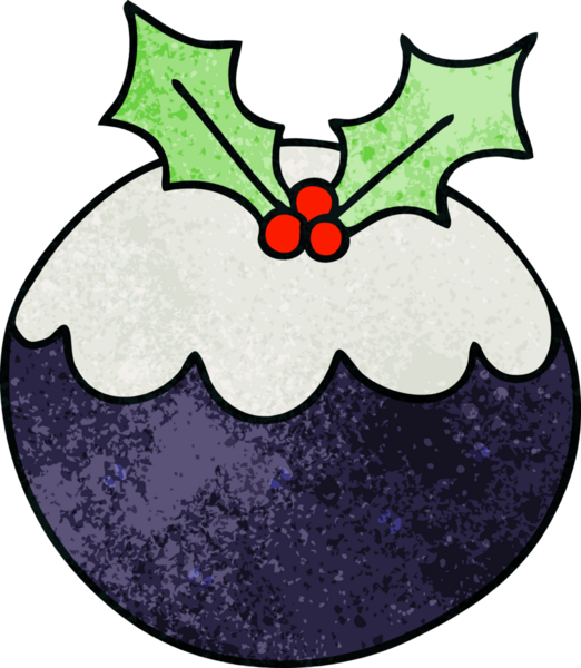 Bir insan tarafından çizilmiş garip bir karikatür Noel pudingi.