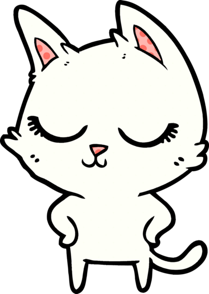 Bir insan tarafından çizilmiş sakin çizgi film kedisi.