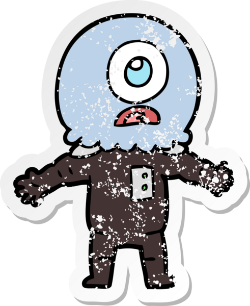 Bir insan tarafından çizilmiş sıkıntılı bir Tepegöz uzaylı uzay adamı çıkartması.